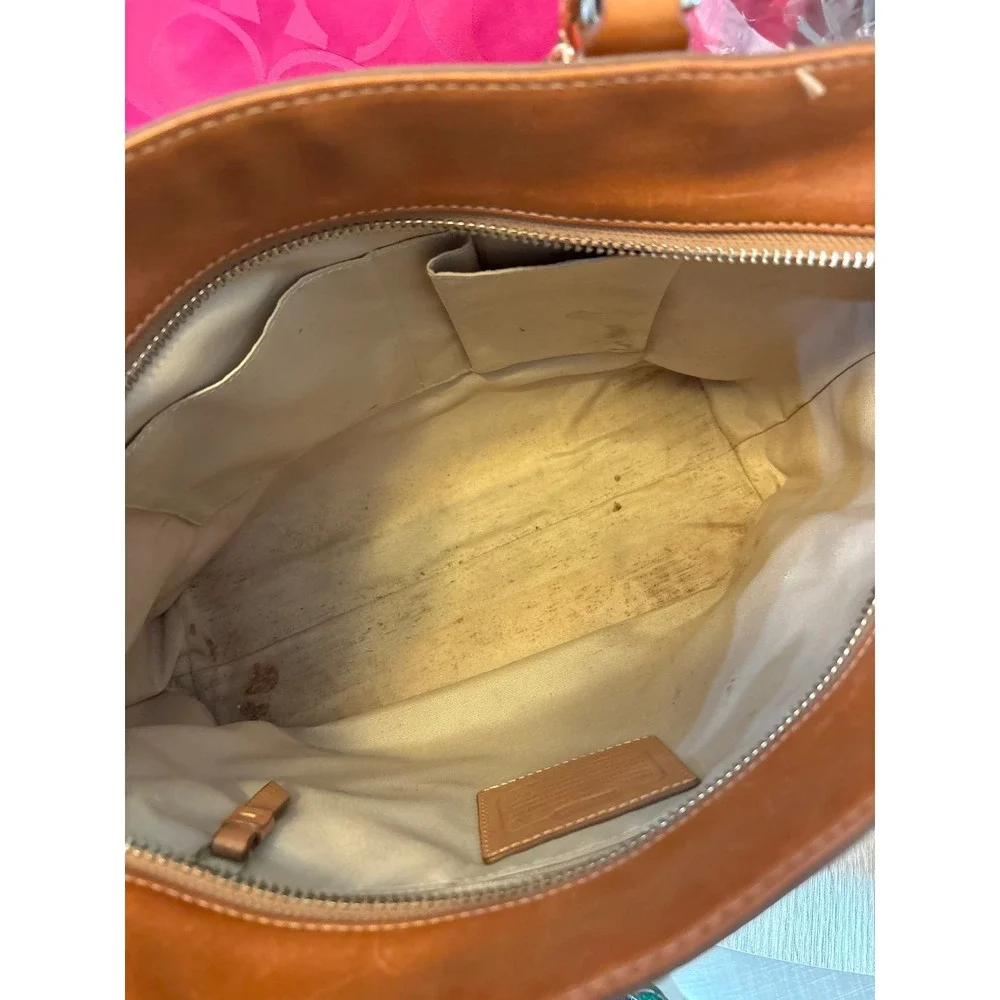 Coach Signature Jacquard Tote Bag Coral Coral Leather Trim‎ Shoulder Bag
